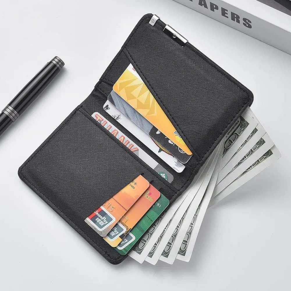 Men's Slim Bifold Minimalist Money Wallet - Black Faux Leather with ID Window, Multiple Card Slots, Zipper Wallet Design for Business Travel, Men's Accessories, Zipper Bifold Wallet, Chic