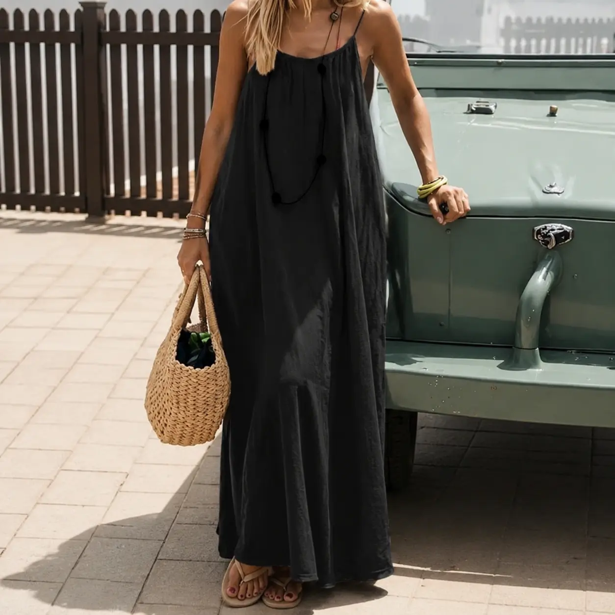 Women's Basic Solid Color Polyester Knit Cami Spaghetti Strap Night Dress - Elegant Sleeveless Long Summer Loungewear with Keyhole Back, Lace-Up Closure, Casual Wear Sleepwear Gift for Indoor Use nighty, Minimalist pyjama