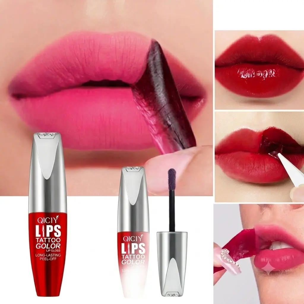 4-color Tear-off Lip Gloss, Lip Stain Gloss, Long-lasting Hydrating Moisturizing Waterproof Non-stick Cup Tear-off Color Lip Gloss, Lipstick, Makeup, Moisturize, Moisturized Lipstick