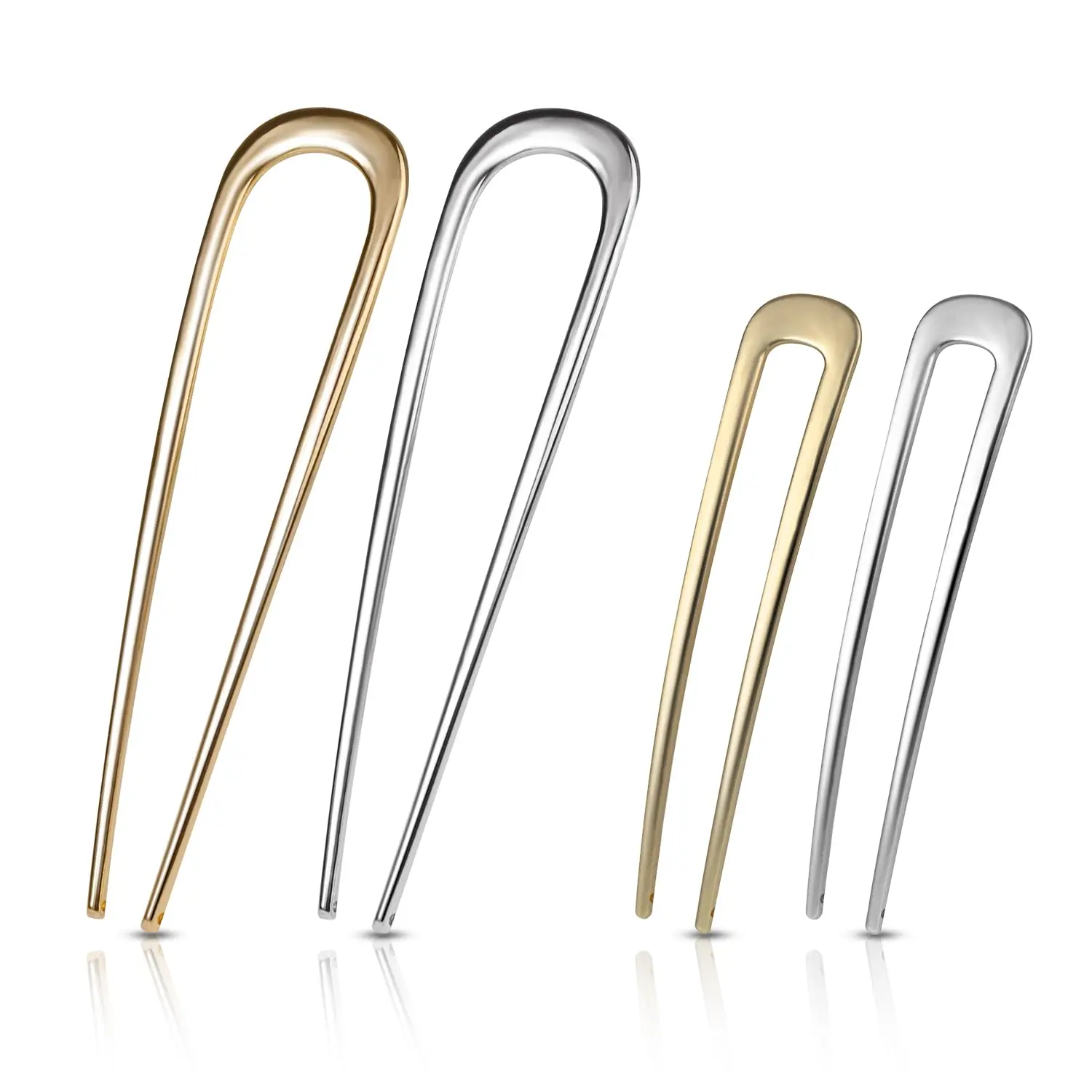 4-Pack U-Shaped French Hair Pins for Women: Metal Hair Pins for Thick Hair & French Twist, Hair Pin Fork - Holds Updos, Buns, Twists, Chignons Securely (Gold and Silver)