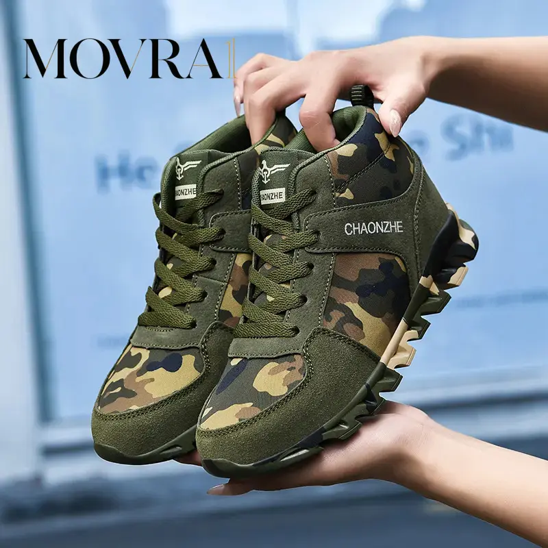 MOVRA1 Men's Casual Trainers, Camouflage-Top Canvas Shoes with Lace-Up Closure, Round Toe, Height-Increasing, Rubber EVA, All-Seasons for Hiking & Climbing