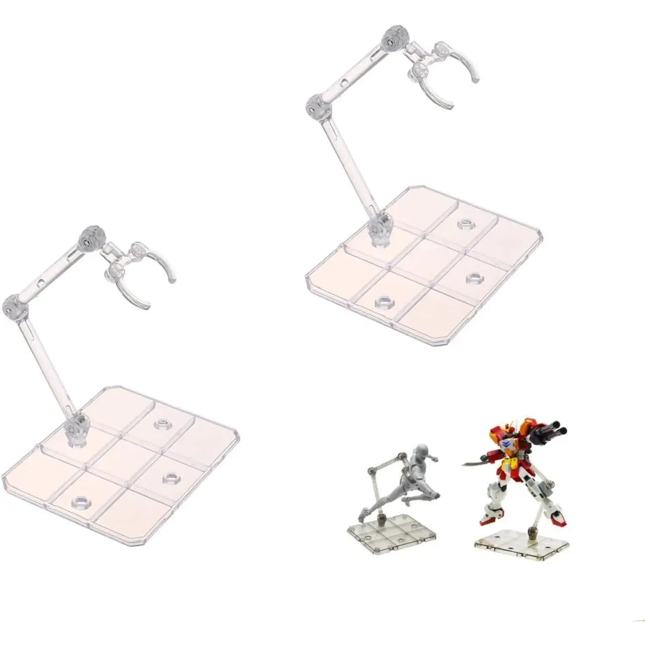 2 Pcs of HG144 Action Figure Stand, Display Holder Base, Doll Model Support Stand Compatible with 6" HG RG SD SHF Gundam 1/44 Toy Clear