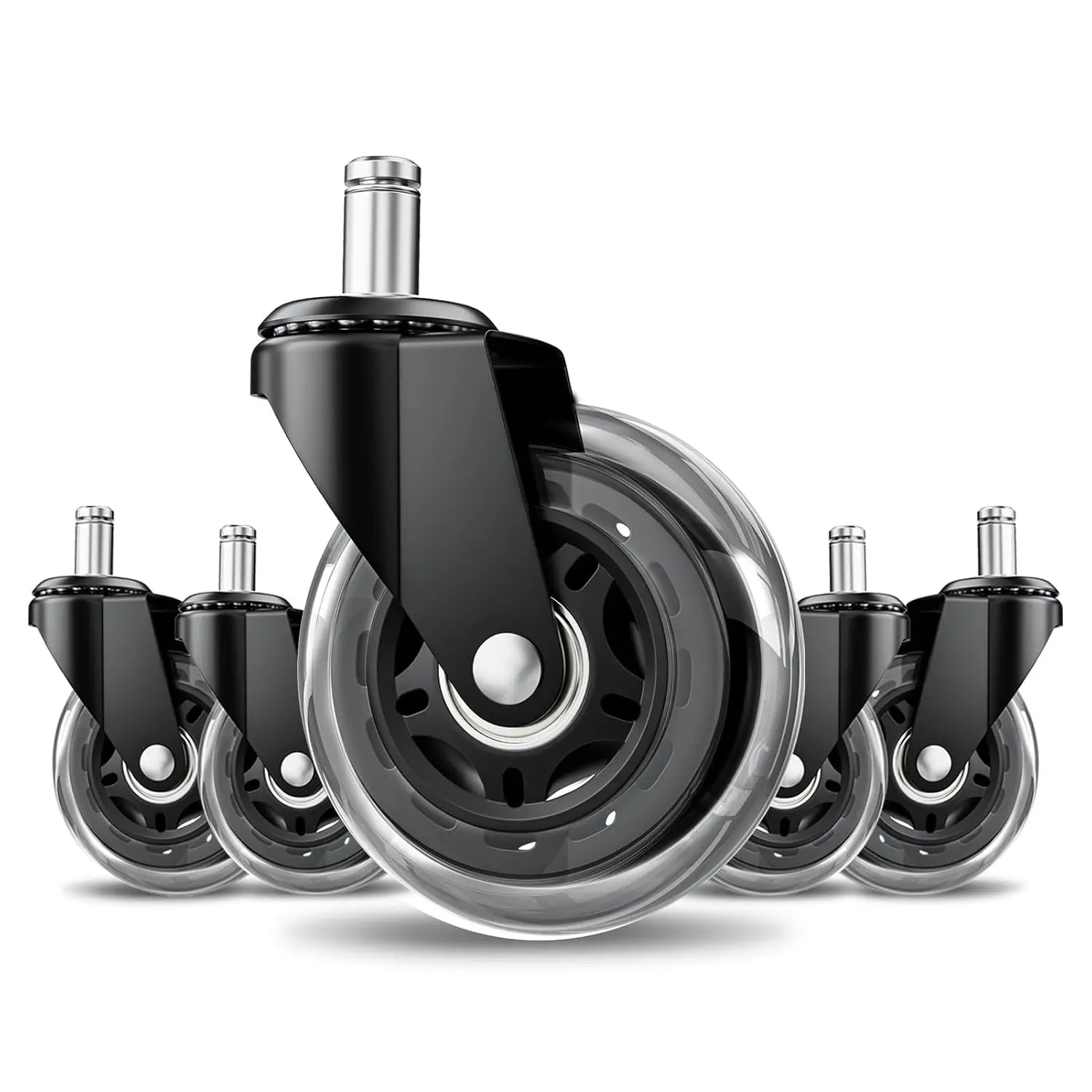 3" Office Chair Wheels 5-Pack Heavy Duty - Smooth Rolling Polyurethane Wheels Protect Floors, Universal Fit for Most Chairs, Quiet Design for Home Office