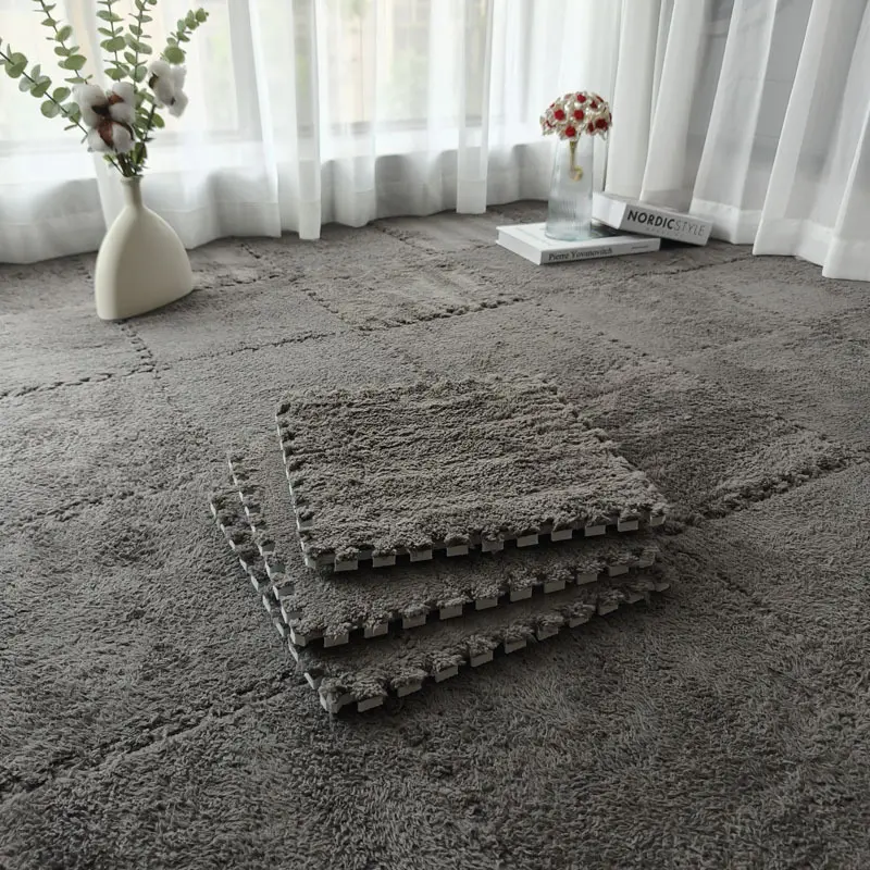 Light luxury solid color spliced floor mat for living room, full coverage, washable, non-slip, dirt-resistant home floor mat