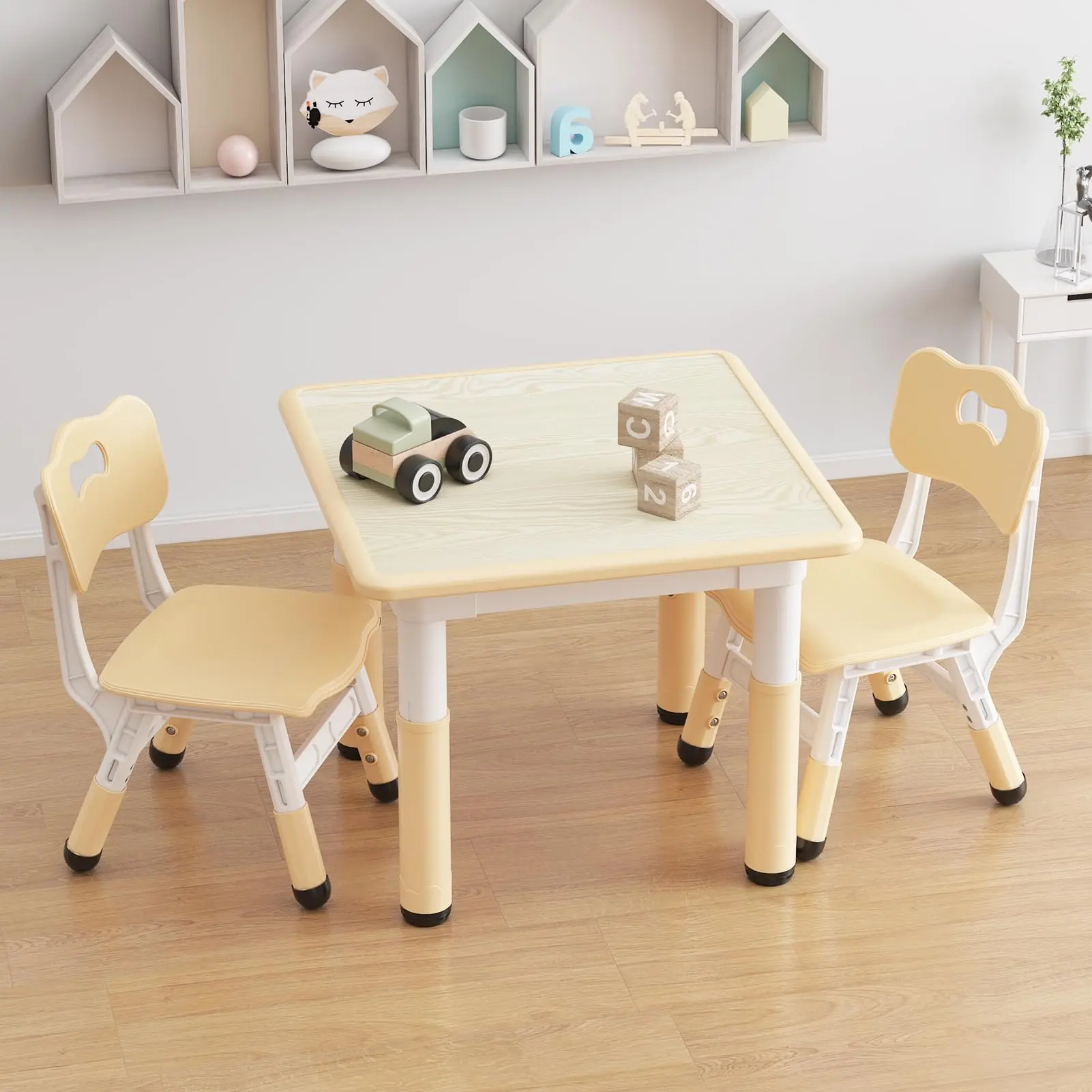 Garvee Adjustable Toddler Table and 2 Chairs Set with Graffiti Desktop for Reading, Drawing, Playing, and Eating – Perfect Height for Young Children