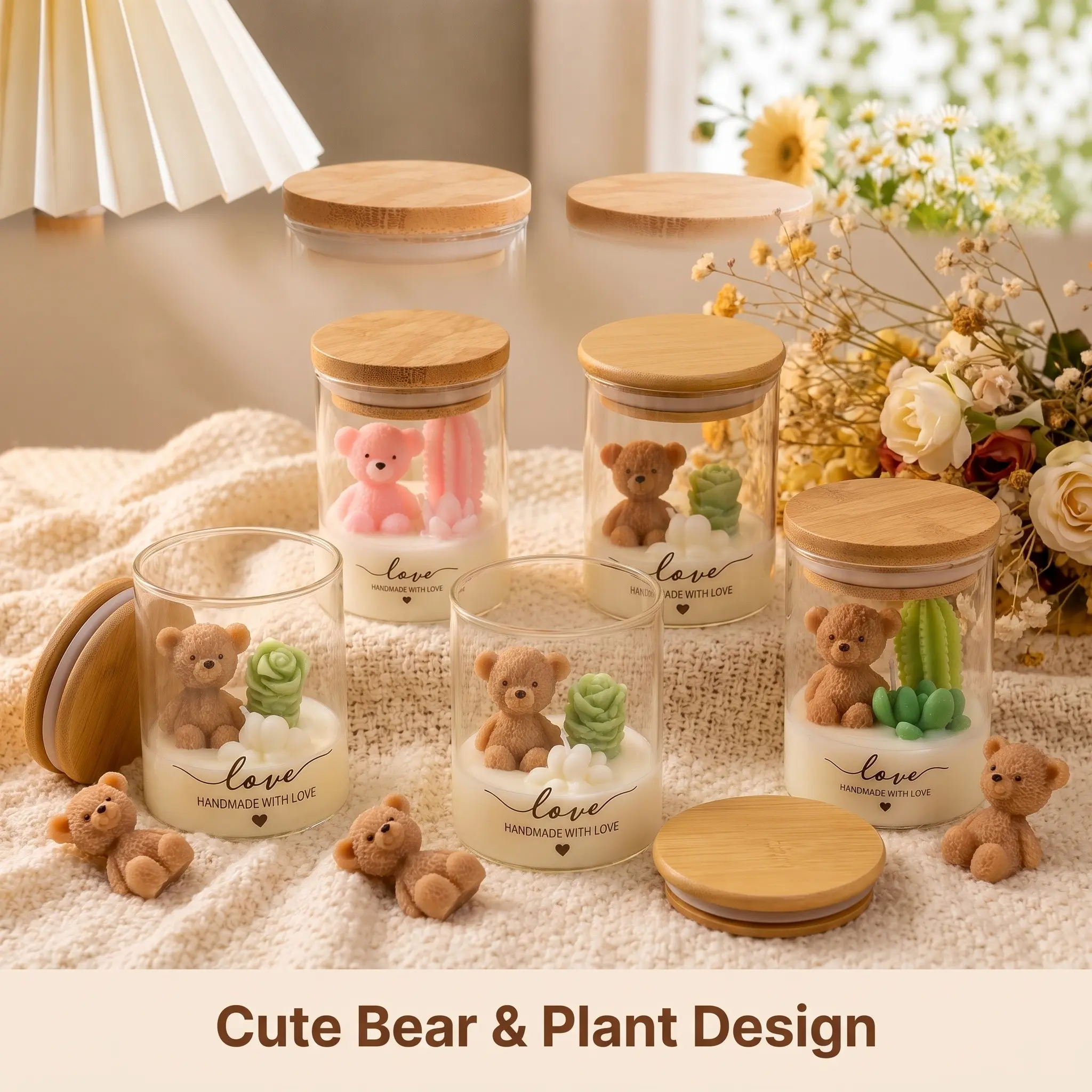 Cute Bear Succulent Soy Wax Candle, Handmade Decorative Gift, Romantic Atmosphere, Perfect for Valentine's Day, Wedding, Birthday, Mother's Day