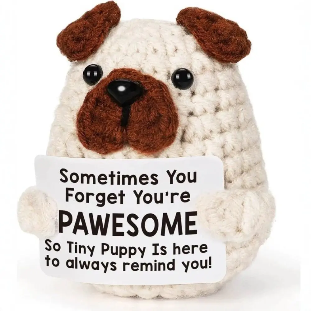Handmade Knitted Puppy Ornament, Adorable Crochet Dog Figurine Matching Inspirational Cards, Tabletop Decor for Household & Workspace, Wonderful Christmas Gift Desktop Accessory, Decorative Figurines