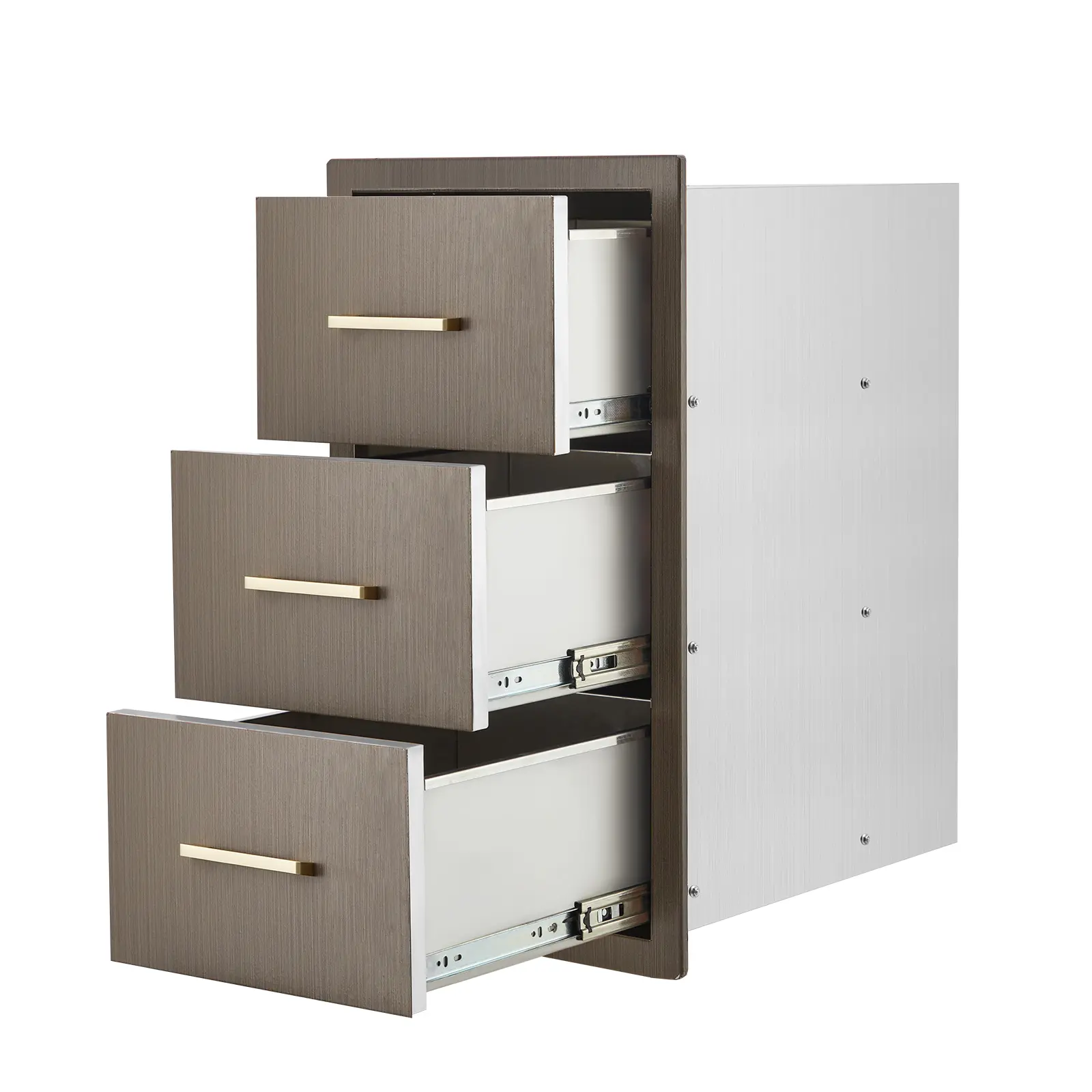 Stainless Steel Outdoor Kitchen Triple Drawer Unit – Flush Mount Storage Cabinet with Handle – Weatherproof, Durable for BBQ Islands, Patio Grill Stations – 16" W x 28.5" H x 20.5" D