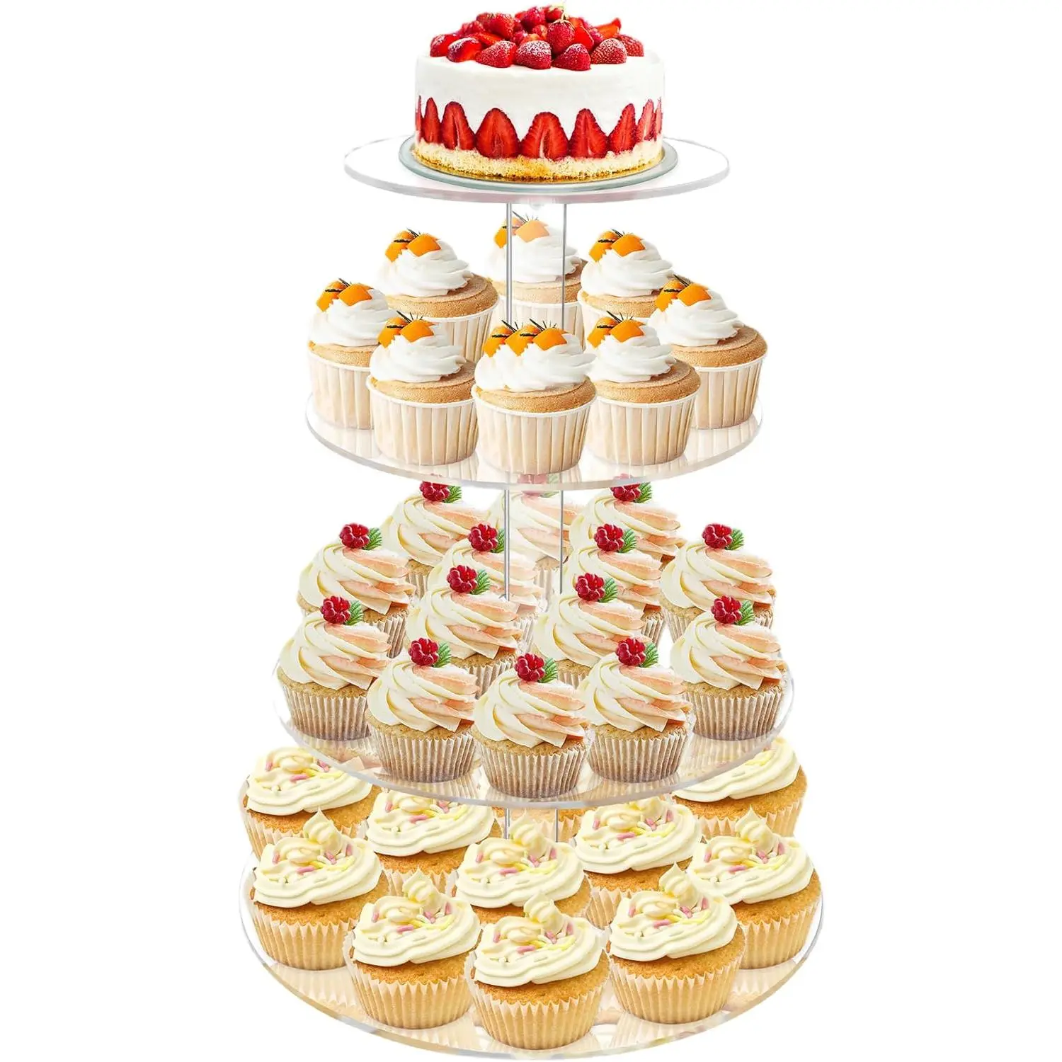 Cupcake Stand, 4 Tier Cupcake Stand for 50 Cupcakes, Round Tiered Cupcake Tower, Clear  Cupcake Holder, Dessert Stands for Party, Wedding, Birthday,  Shower, Halloween
