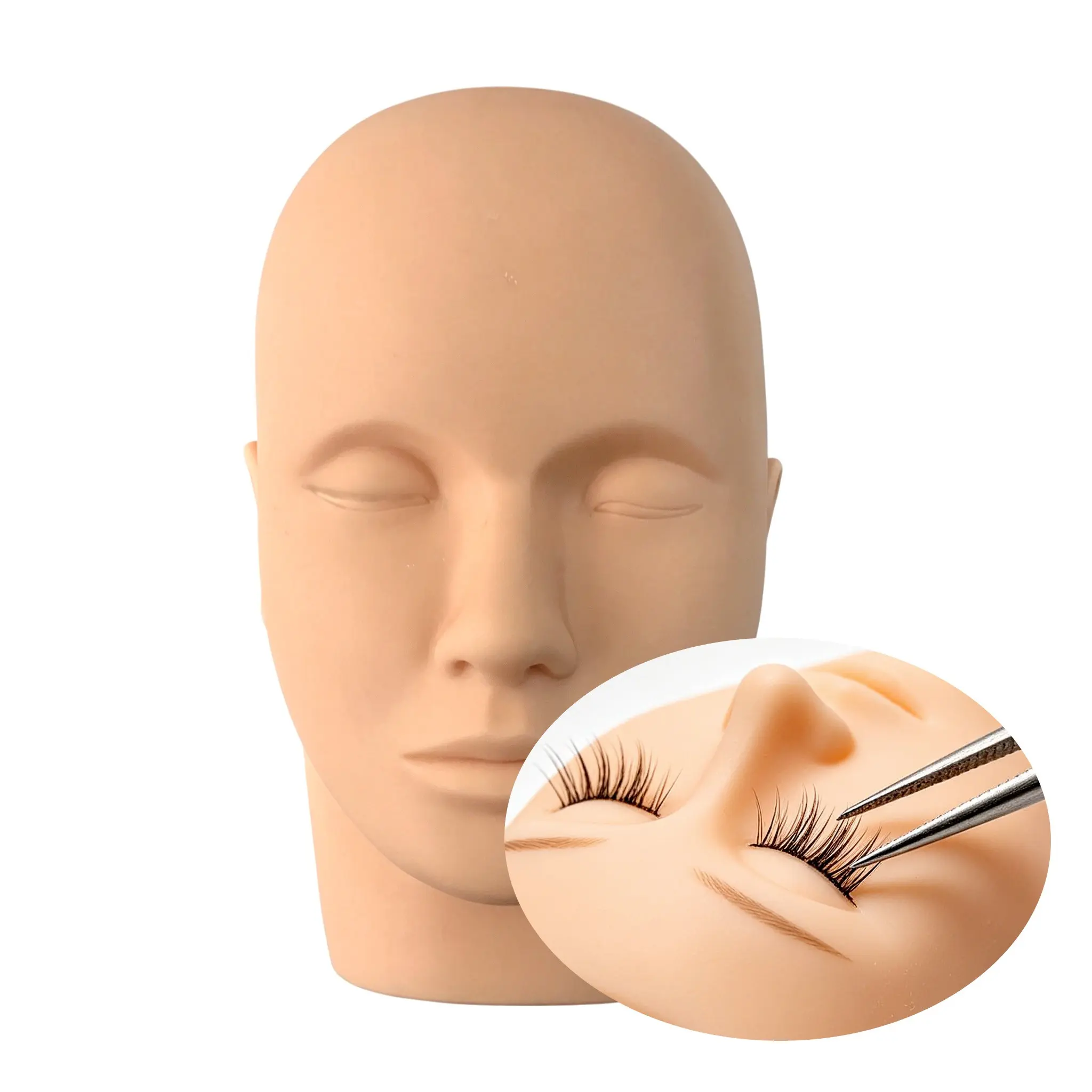 Silicone Lash Extension Practice Model Head, Beginner Facial Makeup Tool, Ideal for Practicing Lash Extensions and Eye Closure Techniques, Practice Mannequin Head