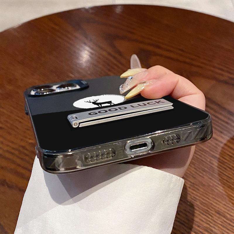 Case for iPhone 16 Pro Max 15 Plus 14 13 12 11 XR E XS Moonlit Stag Pattern Bracket Shockproof Silicone PC Back Protective Smartphone Cover