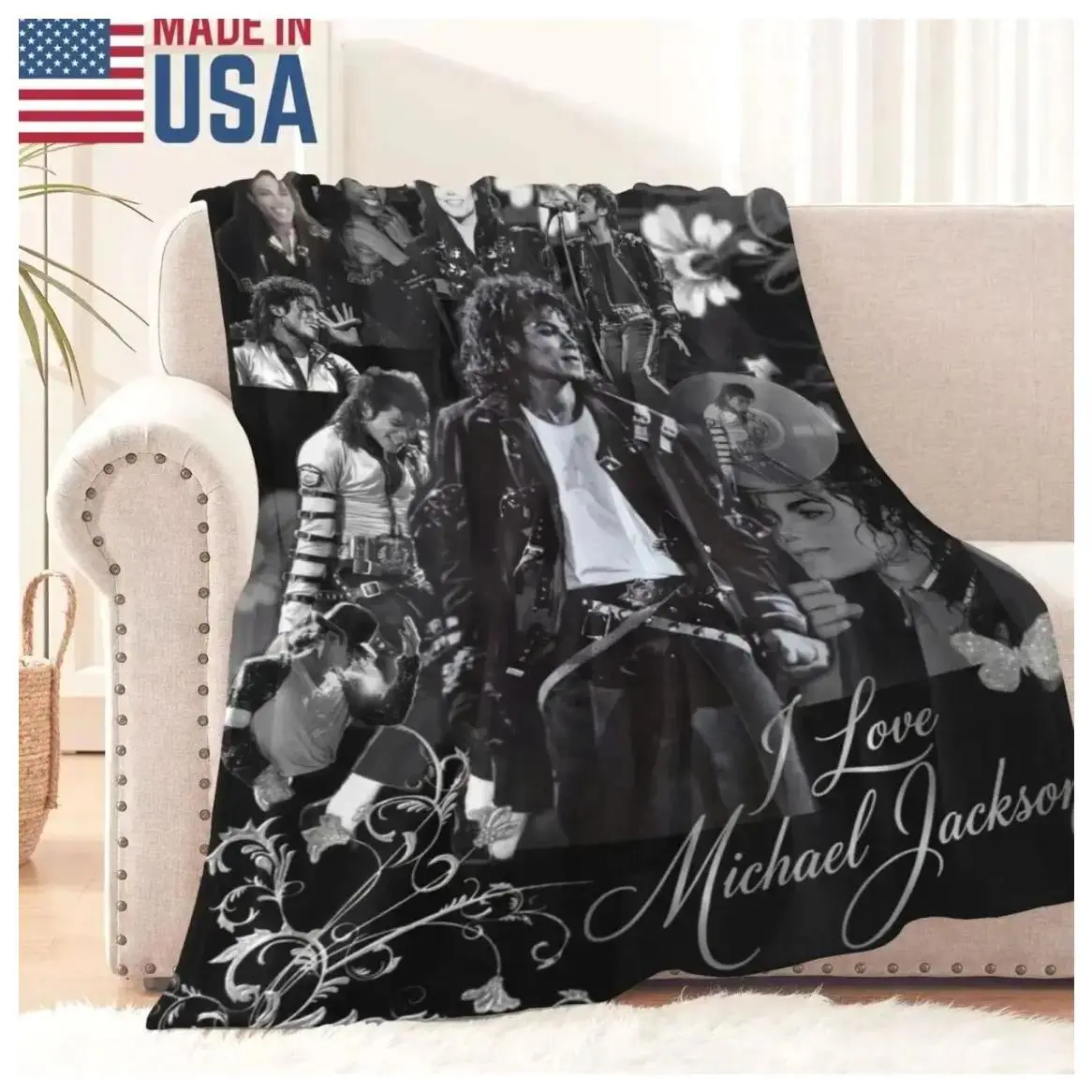 Personalized Michael Jackson Blanket, Music Legend King of Pop Flannel Throw, Custom MJ Fan Gift, Vintage Pop Culture Singer Room Decor Suitable as a gift sizes 60*80,30*40 ,40*50 50*60