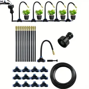 Drip Irrigation Kit, Automatic Watering System with Rotating Brass Spray Head, Garden Sprinkling Tool Set, Water Sprinklers for Balcony, Rainforest, and Garden