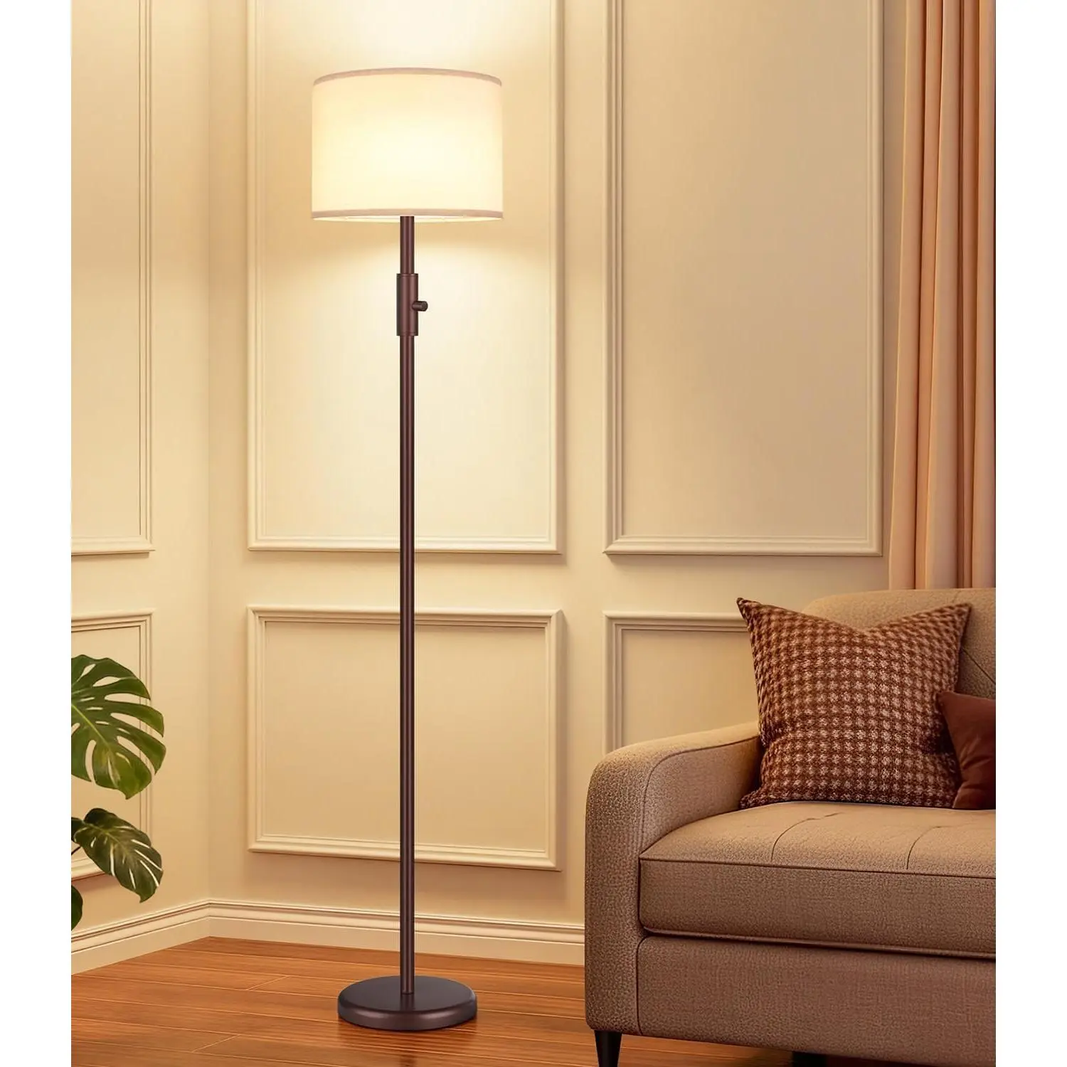 【Upgraded】 Dimmable Floor Lamp, Modern Floor Lamps for Living Room, Standing Lamp with Linen Shade, Tall Lamp for Bedroom Office Dining Room- Brown