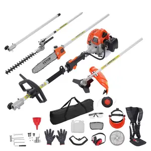 VEVOR 52CC 6-in-1 Multi-Functional Trimming Tools, Gas Hedge Trimmer, Weed Eater, String Trimmer, Brush Cutter, Edger, Pole Saw Chainsaw Pruner with Extension Pole