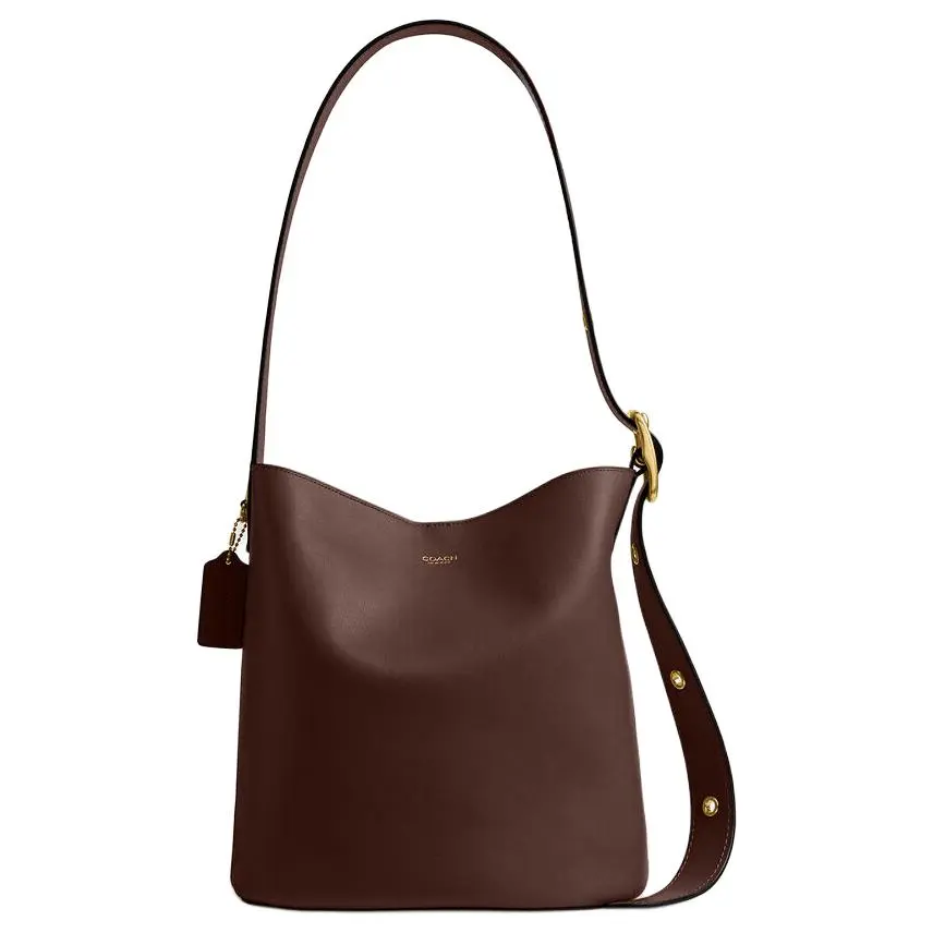 COACH Bleecker 28 Leather Bucket Bag for Women, Gold-Tone Hardware, Maple Brown