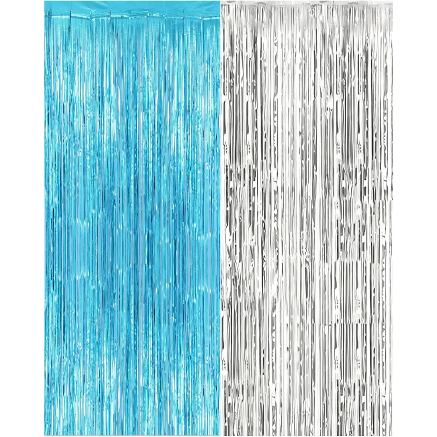 2 Pack Foil Fringe Curtain Backdrop Decorations, 3.31x 6.6ft Blue and  Metallic Tinsel Foil Streamers Curtain Photo Booth Background for Graduation Prom Wedding Birthday Party Decoration
