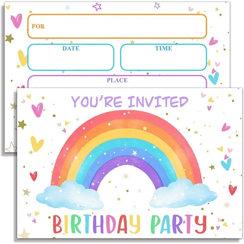 15 Rainbow Birthday Party Invitations, 4x6 Inch Sweet Dream Theme, Perfect for Birthdays, Party Decorations, Yl0023 Model