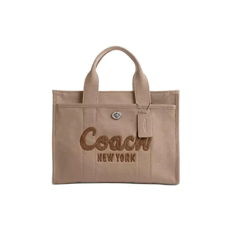 COACH Cargo 34 Embroidered Logo Quilted Canvas and Satin Tote Bag for Women, Brown