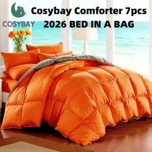 Cosybay 7PC Pinch Pleated Comforter Set Queen & King Size, Luxury Soft Fluffy Bedding with 1 Comforter, 1 Fitted Sheet, 1 Cooling Bed Sheet, 4 Pillowcases, Random Color, Perfect for Home Dorm, Father's Day Gift