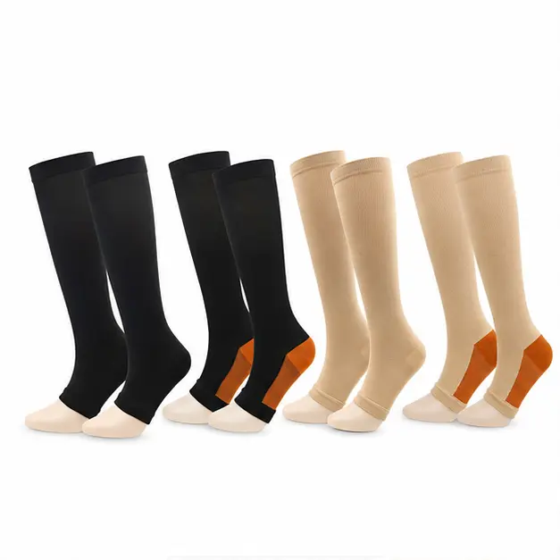 Open Toe Compression Socks for Women & Men 4 Pairs, Knee High Compression Stockings, Breathable Toeless Support Socks for Daily Wear, Travel, Nurses