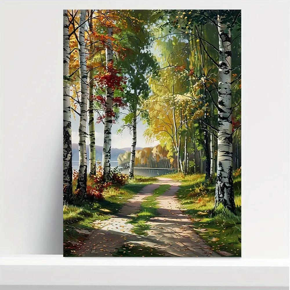 2D flat painting, 2D flat painting, 1 piece canvas painting, autumn forest scene, perfect gift, fun frameless home bedroom kitchen bathroom living room, hotel cafe office art painting canvas wall art poster, 12x16 inches
