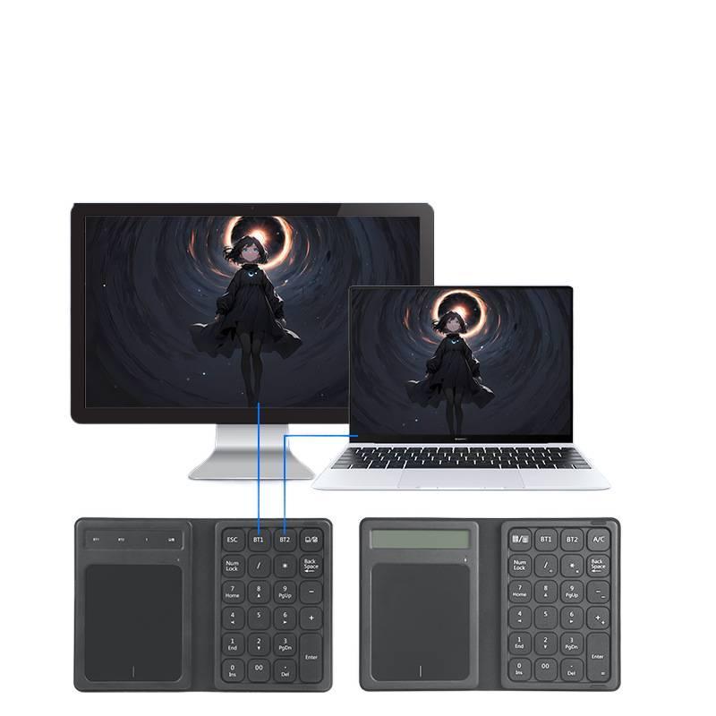 Folding Touchscreen Leather Case Digital Keyboard Mobile Phone Computer Office Finance Accounting Mini Calculator Bluetooth Mouse