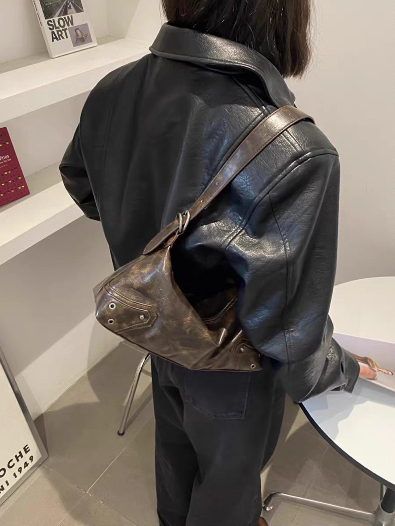 Women's Fashionable Vintage Shoulder Bag, Y2k Style Zipper Underarm Bag for Daily Used, 2023 New Trendy Bag for Party, Club, Convertible Shoulder Bag