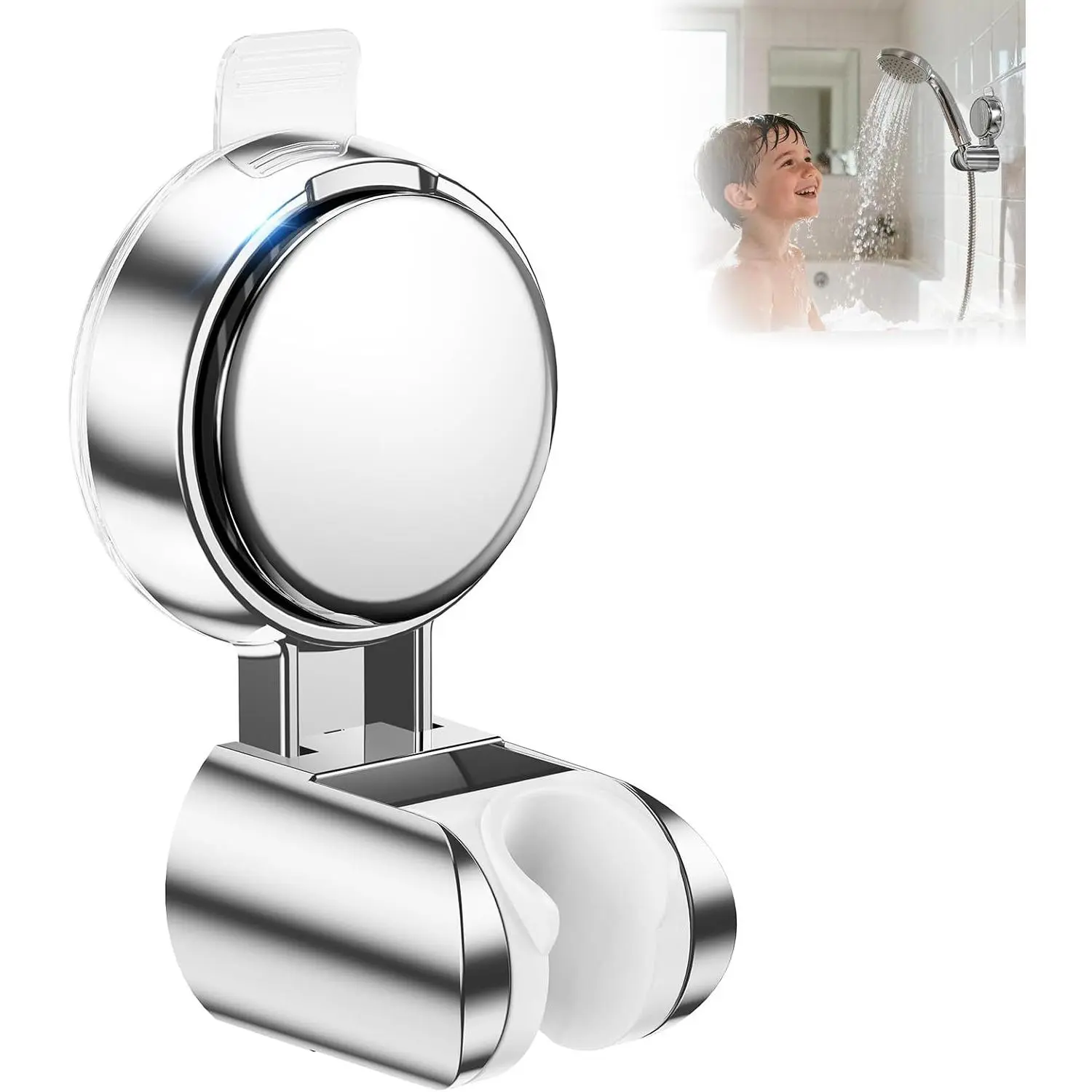 Shower  Holder with Suction, Adjustable No-Drill Wall Mount | 5-angle adjustable shower  holder with  no-drill suction cup, fits  handheld shower heads  smooth surfaces