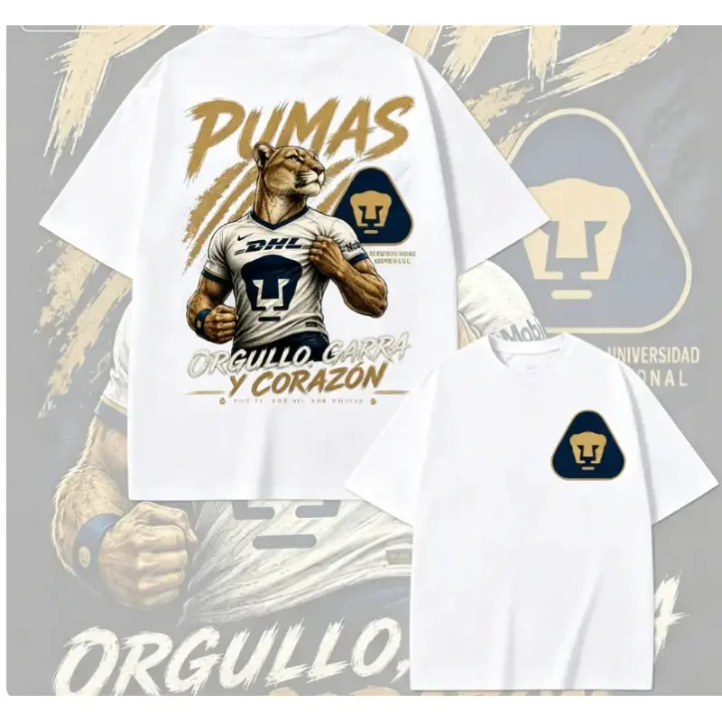 180g[100%cotton]Pumas UNAM T-Shirt, Blue Gold Panther Soccer Graphic Tee, Club Universidad Nacional Football Fan Shirt, Liga MX Apparel For Men Women