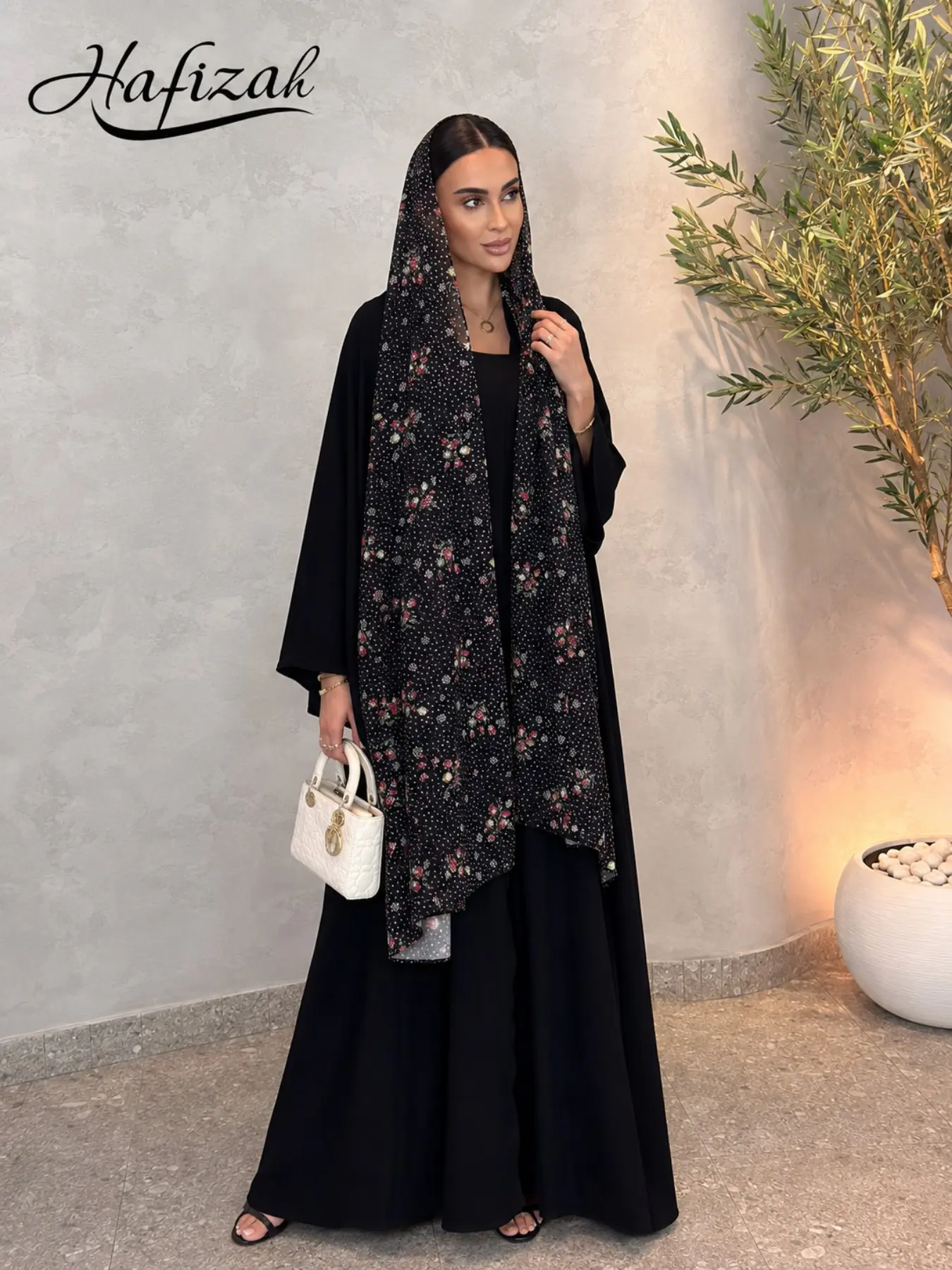 Elegant Floral Batwing Sleeve Abaya Set, Dubai Style Muslim Robe, Modest Dress with Printed Headscarf, Perfect for Special Occasions