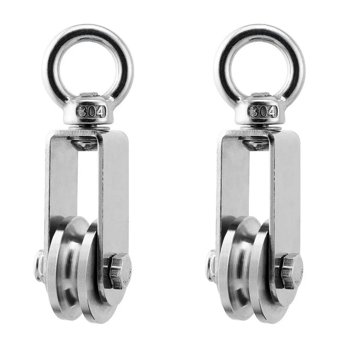 2pcs M6 304 Stainless Steel, Cable Pulley Wheel, Bearing Inside, Heavy Duty Good for Pulley System Gym Equipment, 360° Swivel Small Wire Pulley for Pulley System Lifting