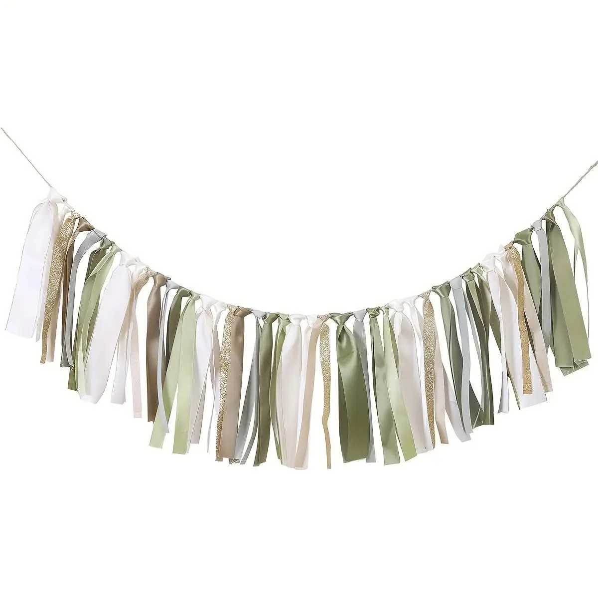 Olive Birthday Background Banner, Neutral Baptism Banner, Forest First Birthday Decoration, Ivory Color, Gold Ribbon Garland, Photo Booth Props