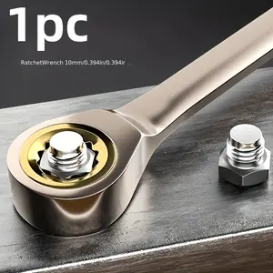1pc10mm ratchet combination wrench  a versatile, two-way ratchet wrench with a 72 tooth ratchet. It serves as both an open-end and slotted wrench. Made of durable chrome-vanadium steel, its dual-head design makes it easy to use. Ideal for car and home rep