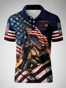 American Independence 250th Anniversary Polo Shirt, Patriotic Print Short Sleeve, Summer Polos, Men's Casual T-Shirt, Freedom Memorial Design, Polo Gift, Menswear