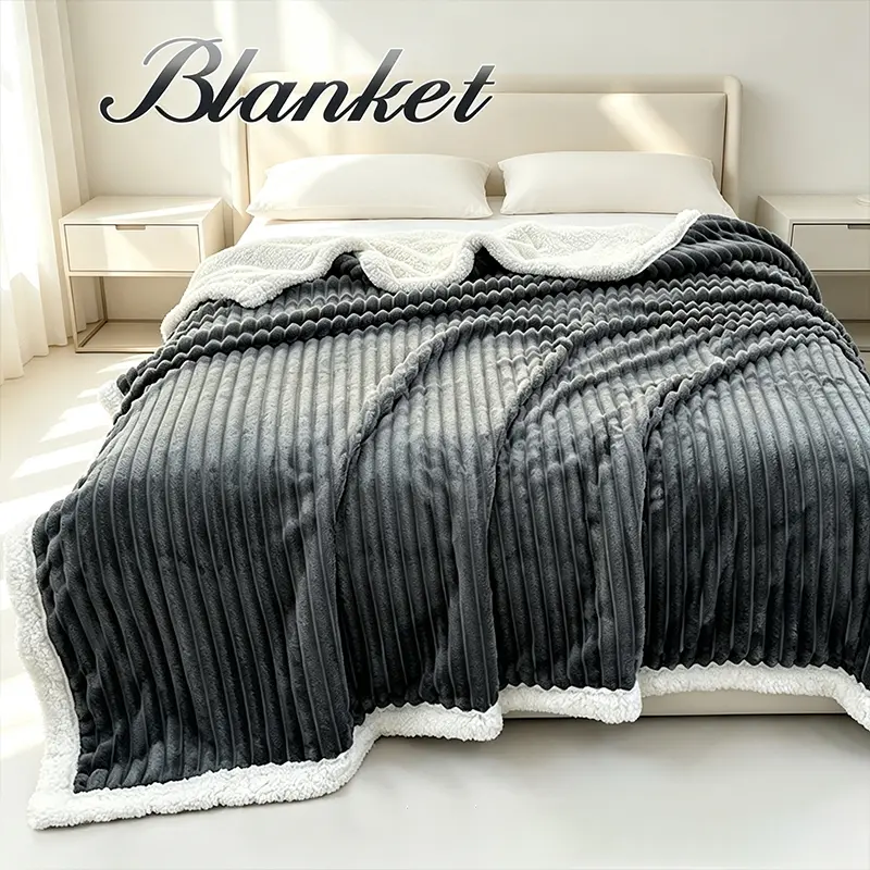 Solid Tone Vertical Ribbed Plush Decor Blanket, Gentle Skin-Friendly Heat Retaining Material, Versatile Layer for Couch Lounging, Balcony Relax and Housewarming Present