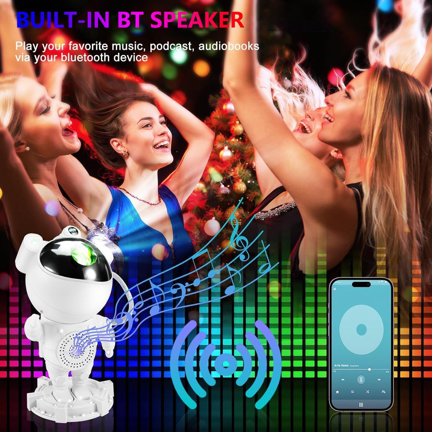 Star Projector Astronaut Galaxy Projector - Bluetooth Speaker, White Noise, Moon Nebula Night Light, Led Mood Light for Bedroom, 360° Adjustable, Timer and Remote Control, Star Galaxy Projectors for Kids Adult, Gift Choice