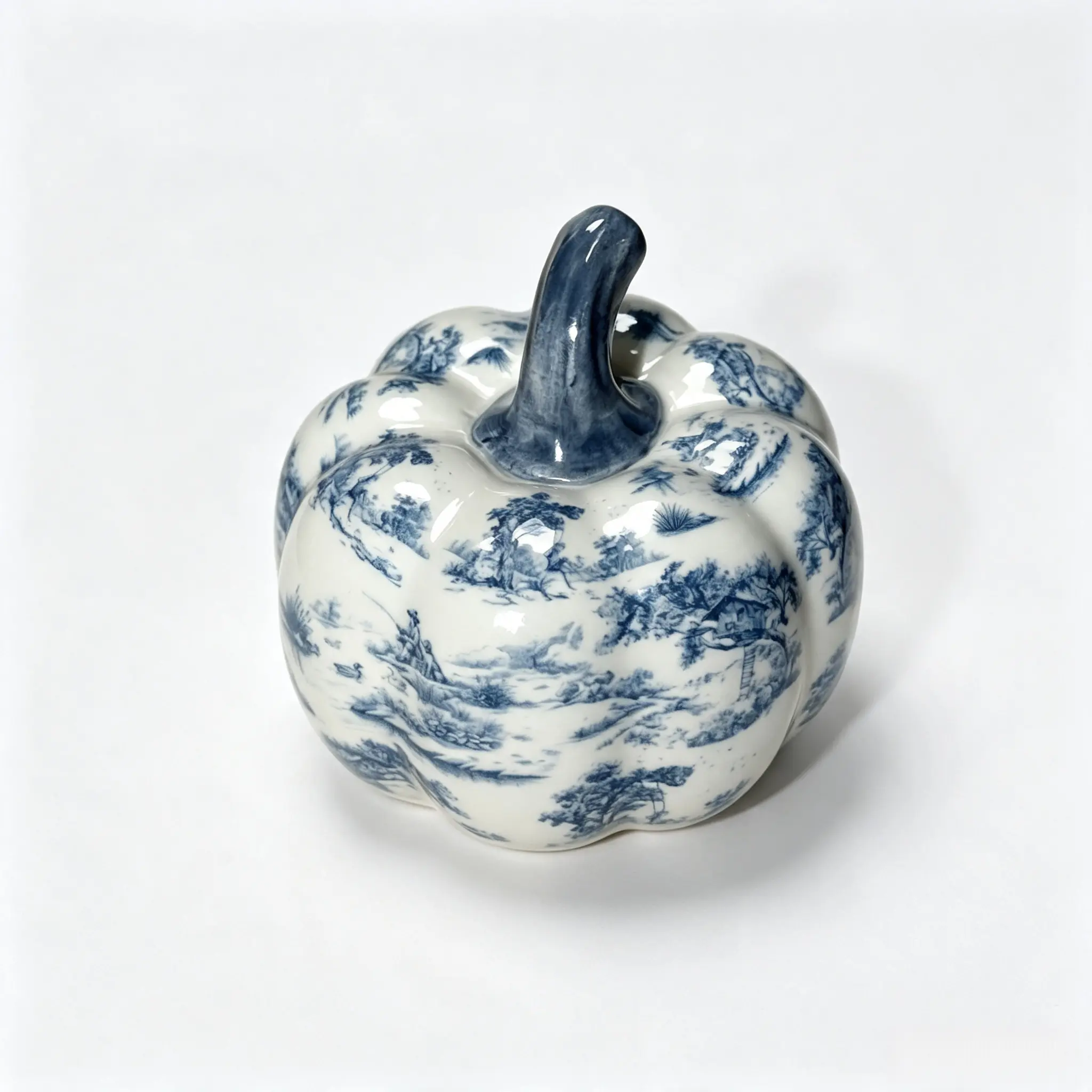 Sayzineo Vintage Pumpkin Decor for Halloween Thanksgiving Tabletop Fall Blue and White Ceramic Pumpkin Figurine Farmhouse French Country Home Decor Ornaments Home Soft Decoration