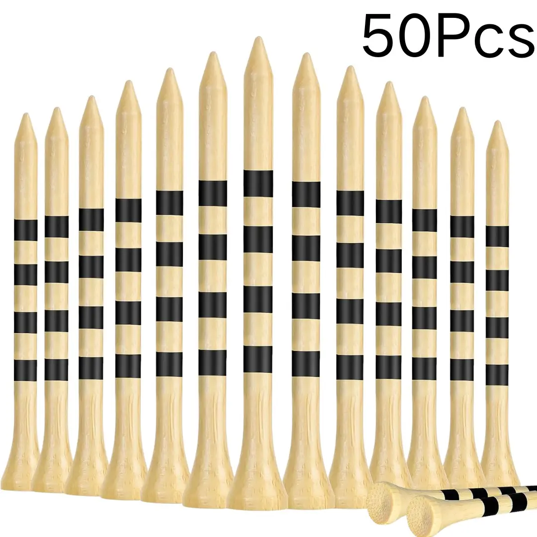 50 Pcs Bamboo Golf Tees Bulk Professional Reduce Friction Side Spin for Club Men Women Accessories, Durable Bamboo Tees, 3-1/4" Biodegradable Material More Stable, Professional Natrual Tee, Golf Accessory
