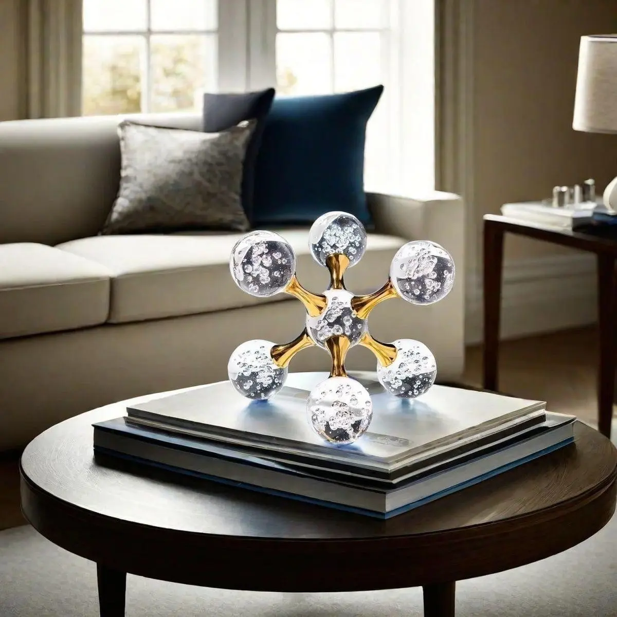 Luxury Crystal Decorative Ornament, Modern Geometric Molecular Ball, Living Room Desk Decoration, Home Office Counter Accessory, Enhances Aesthetic Appeal