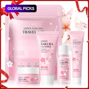 Sakura Travel Skincare Kit (4pcs), Deep Cleansing Facial Cleanser & Moisturizing Essence Cream & Hydrating Toner & SPF 50 PA+++ Sunscreen, Professional Facial Skin Care Kit, Ideal Gift #GLOBAL PICKS