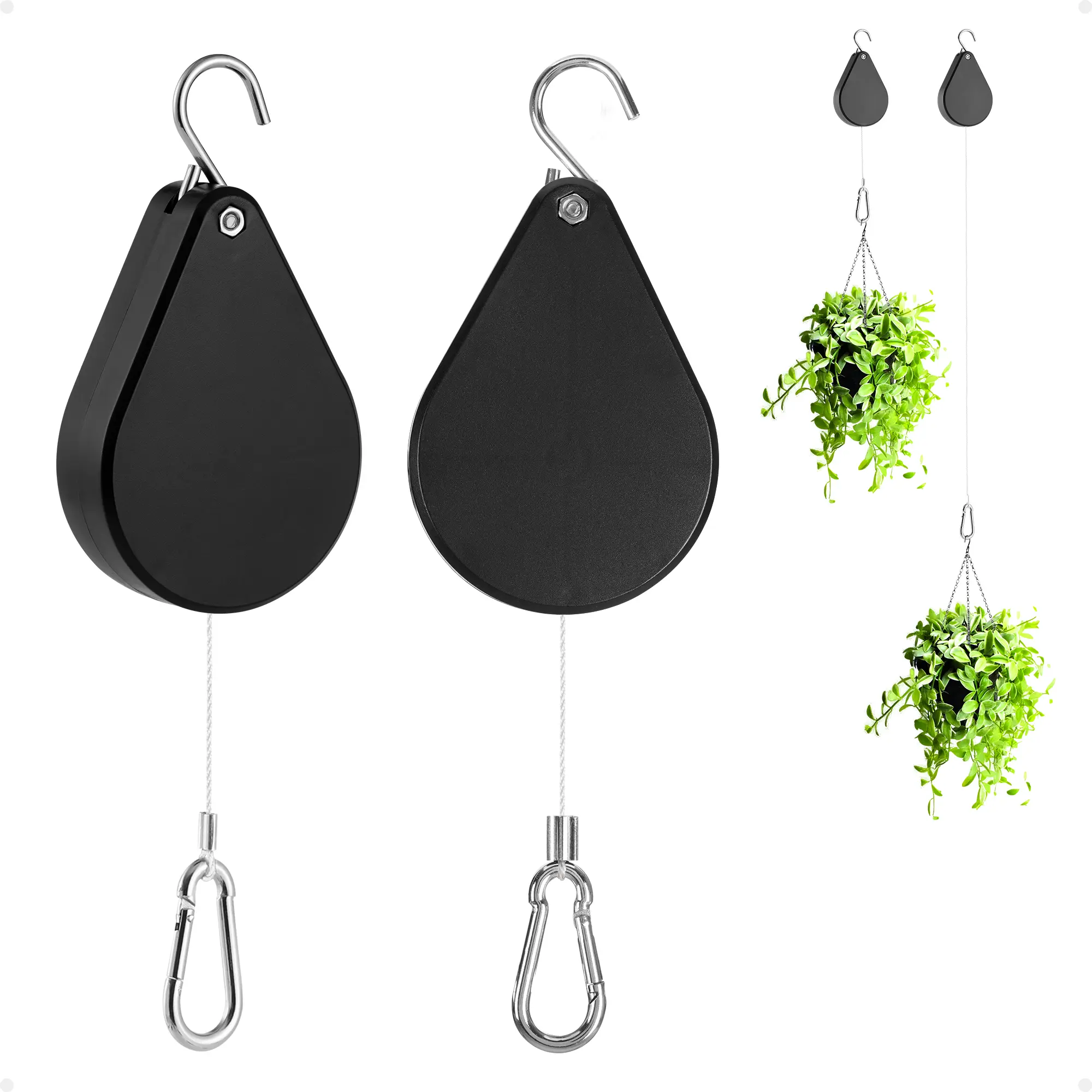 Heavy Duty Auto Lock Retractable Plant Pulley Hanger, Adjustable Hook Easy Lift & Drop, Perfect for Hanging Flower Pots, Baskets and Hummingbird Feeders