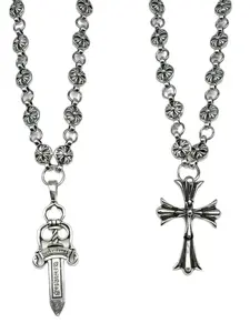 2-Piece Set Retro Unisex Gothic Cross Necklace, Punk Style Sword Pendant, Ideal Gift for Men & Women, All-Season Wearable Accessory