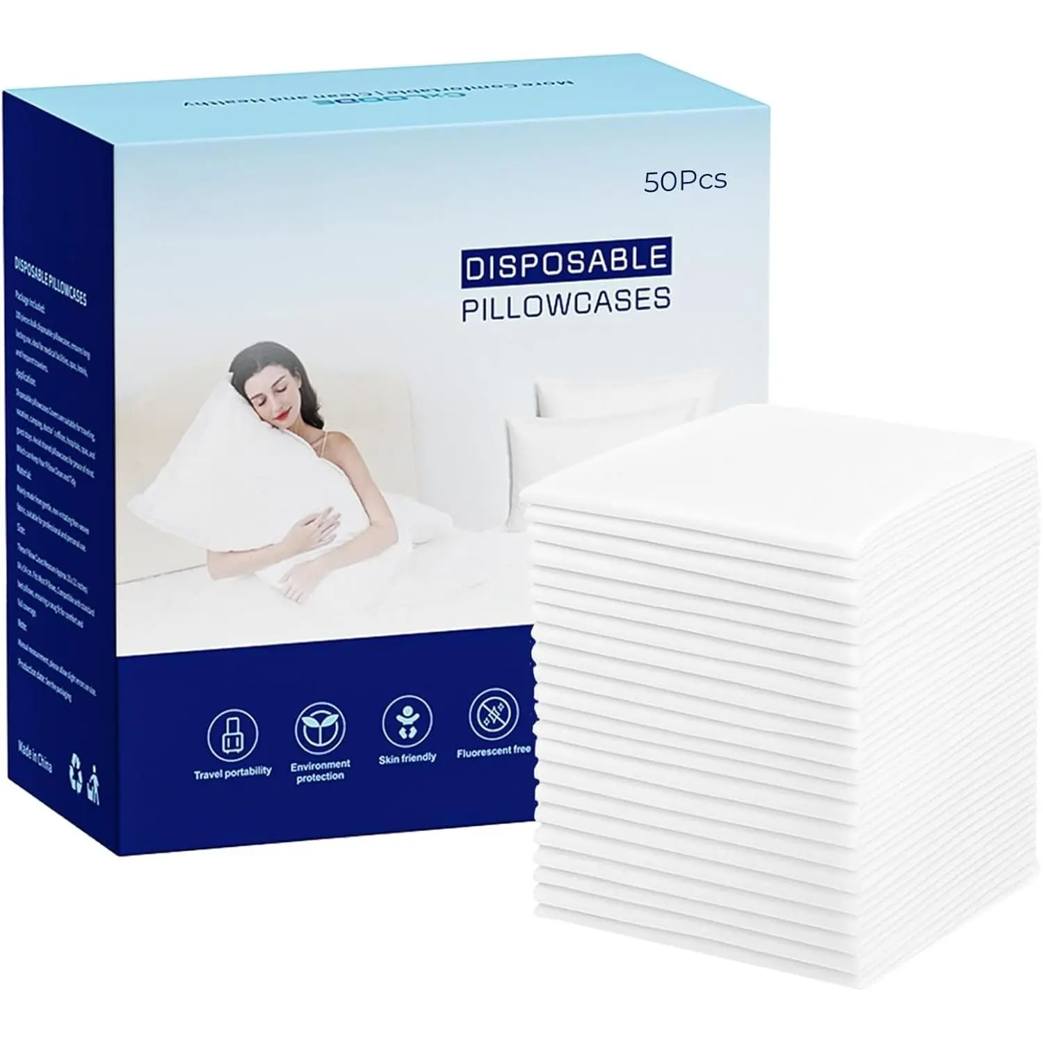 Disposable Pillow Case Covers, Disposable Pillowcases Bulk Pillowcase,Single-Use for   Travel , Standard Size, 21x33 Inches, 50 count
