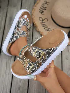 Summer Women's Wedge Heel Sandals, Fashion Breathable Wide Fit Slip-On Flip Flops, Casual Plain Fabric Sole Polyurethane Bottom