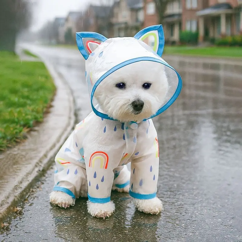 4-Legged Hooded Dog Raincoat - Waterproof & Anti-Dirty Pet Rain Poncho, All-Season Wear for Small/Medium/Large Dogs & Cats, Windproof & Rainproof Pet Clothing