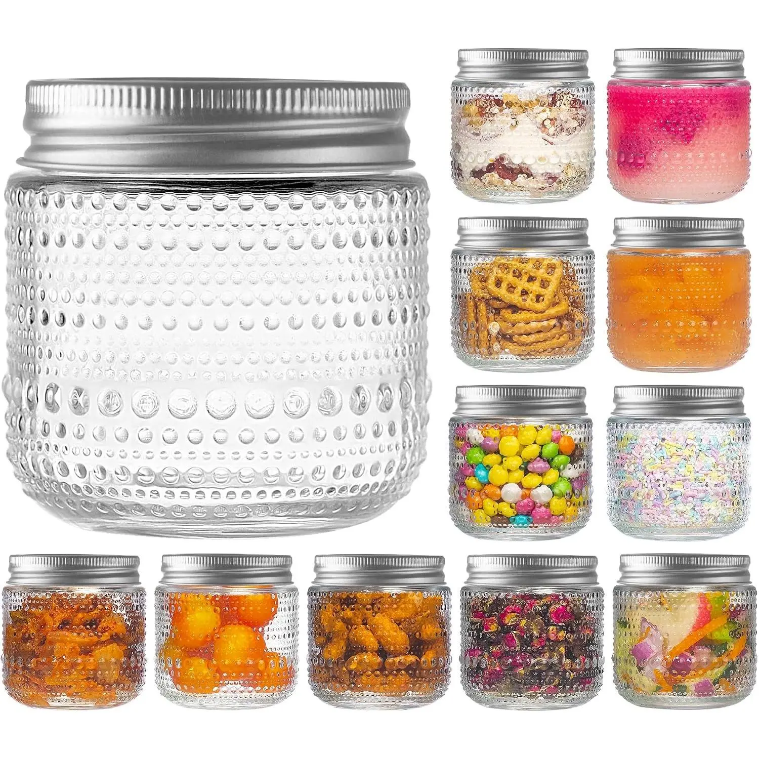Mason Jars 8 Oz with Lids 12 Packs, Vintage Half Pint Small Glass Canning Jars with Silver Metal Lids for Storing, Pickling, Honey, Jam, Home Decor, Candle and DIY Crafts