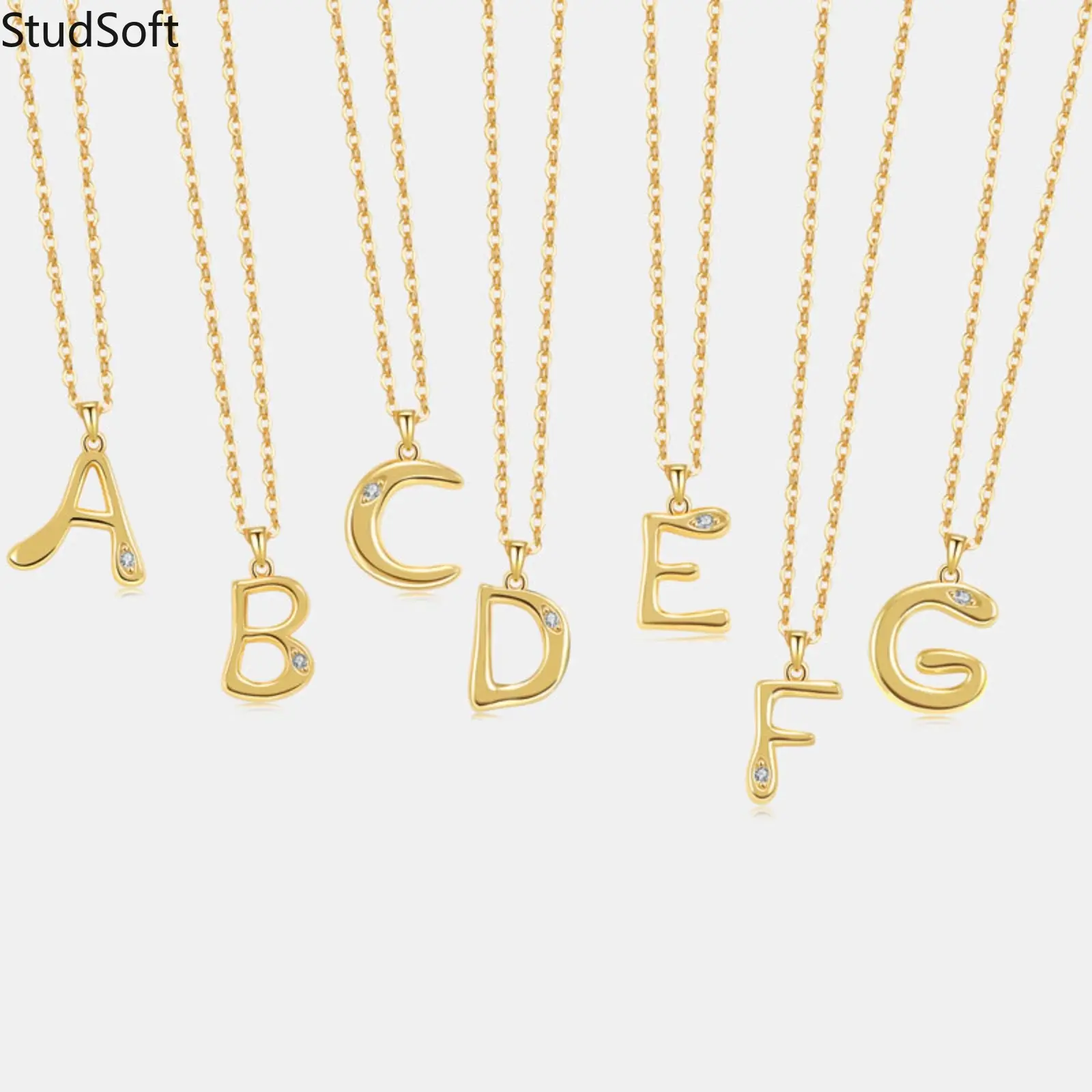 Women's Initial Letter Necklace with Organic Fluid Pendant, Gold Tone Finish with Cubic Zirconia, Birthday Gift Idea, Initial Necklaces, Chain Necklace, Custom Letters Necklace