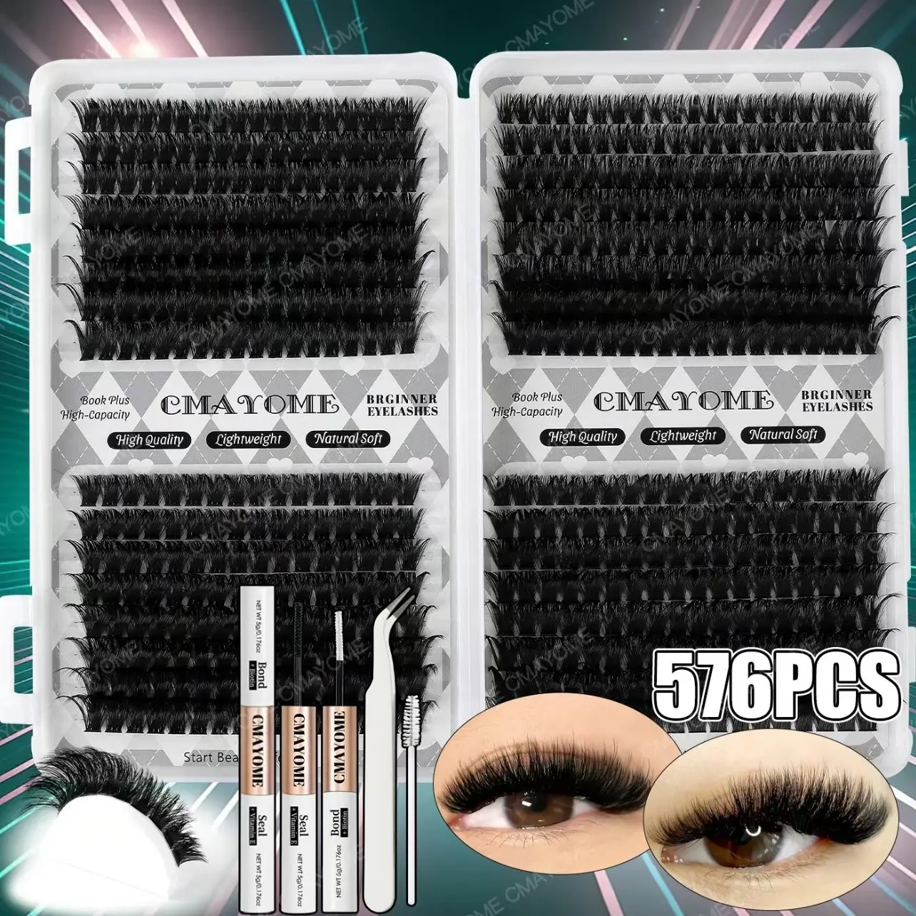 576 Clusters Thick Lash Kit, 80D-150D Mix Density, Ultra Thick, Waterproof, Long-Lasting, Beginner-Friendly, Volumizing Style Eyelash Extensions, Fluffy Waterproof Lashes