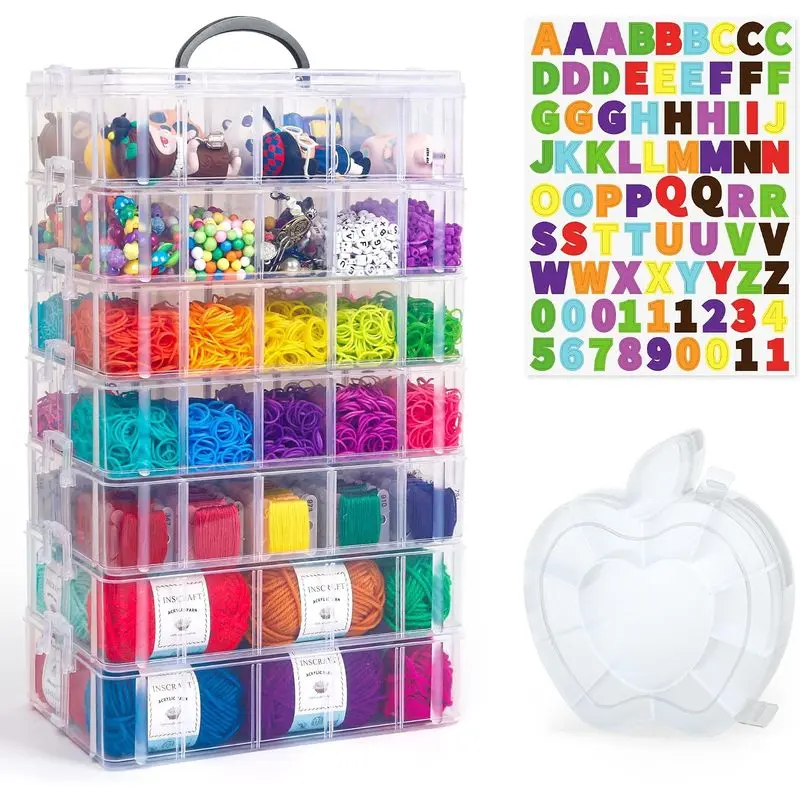 7-Tier Stackable Craft Organizer with 70 Adjustable Compartments, Removable Dividers, Handle, Mini Case & Letter Stickers for Beads, Jewelry, Toys & Art Supplies